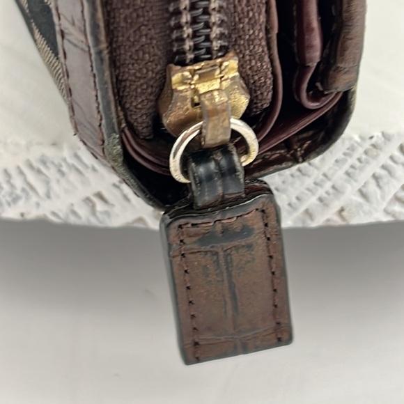 Givenchy Wallet Bi-Fold Canvas/Crocodile Embossed Brown Leather Trim Wallet - Picture 11 of 14